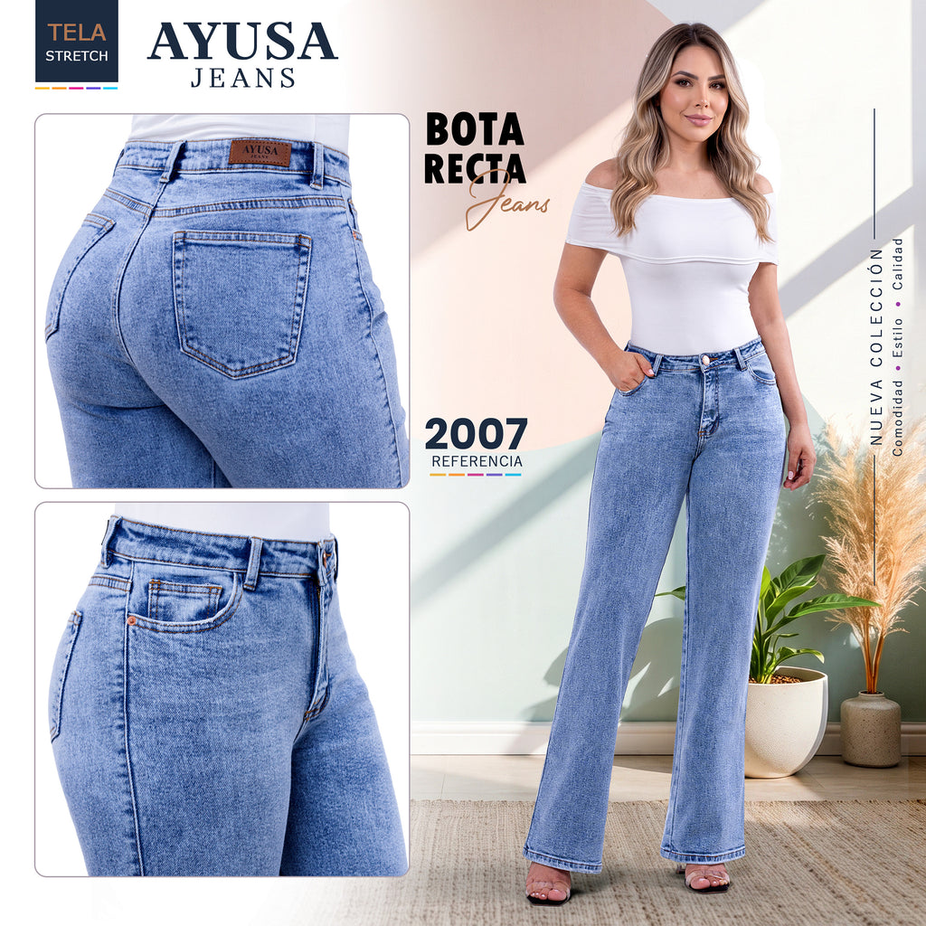 Jean Dama Bota Recta Azul Hielo Stretch — Ref. 2007