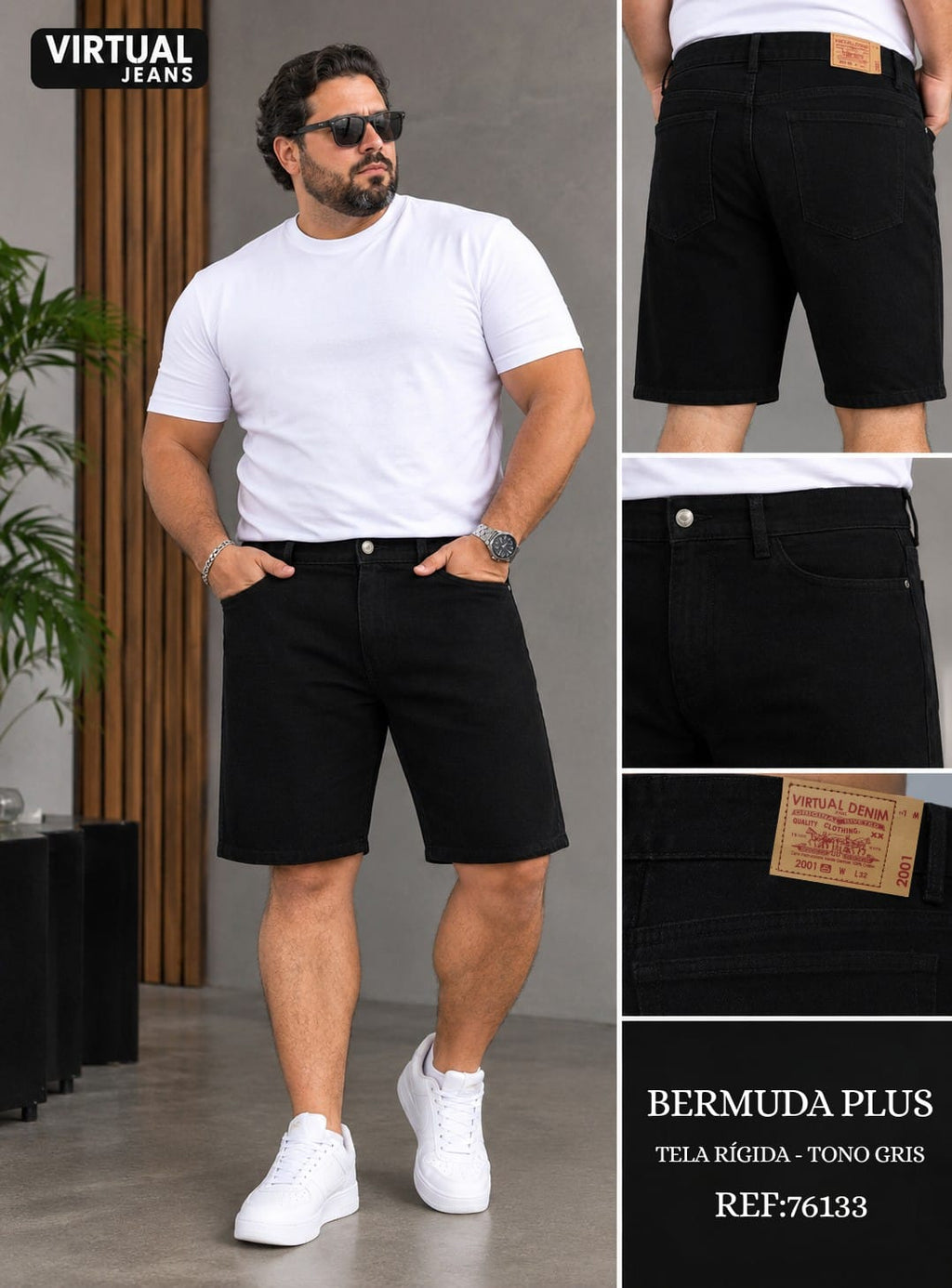 Bermuda Plus Caballero Denim Negro Clásico — Ref. 76133