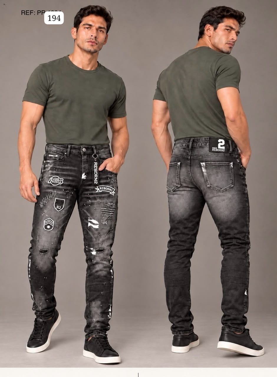 Jean para Hombre Negro con Efectos Desgastados – Ref. 194
