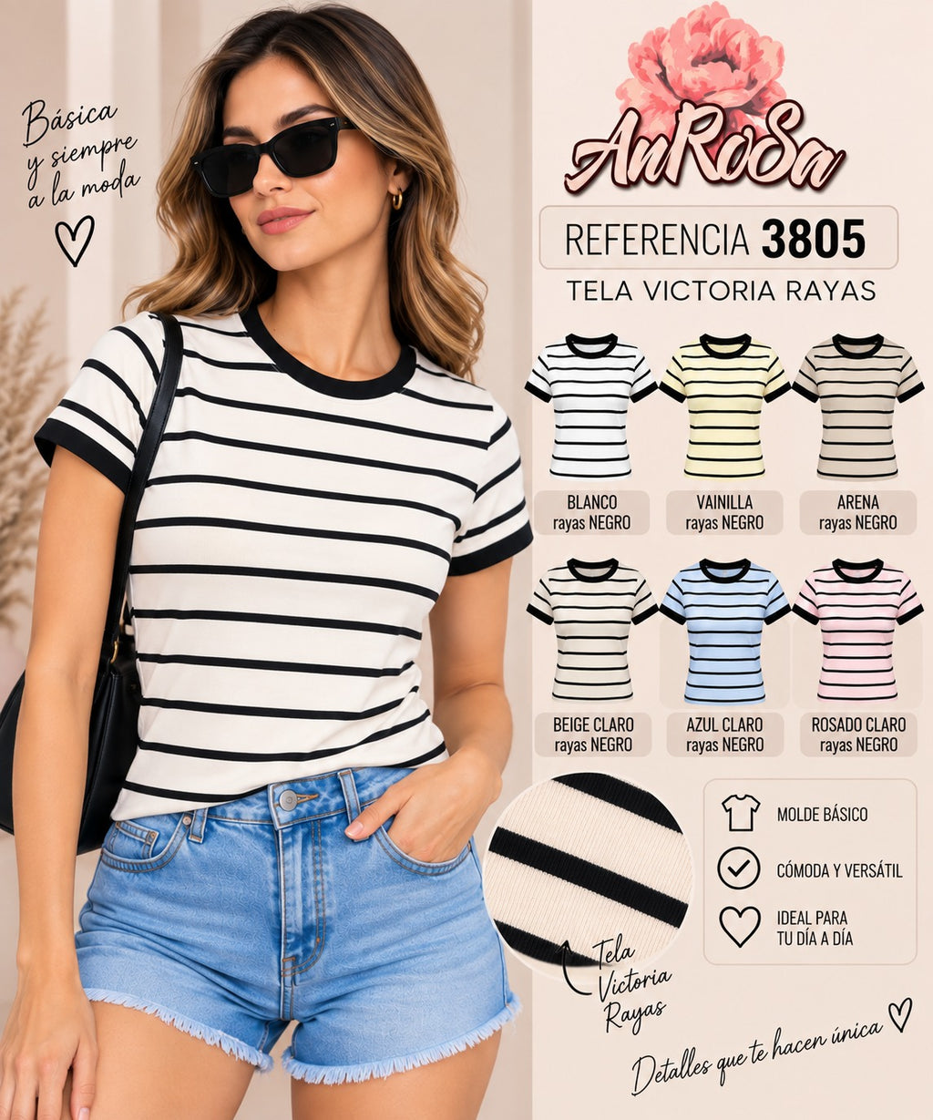 Camiseta básica de mujer a rayas negras – Ref. 3805