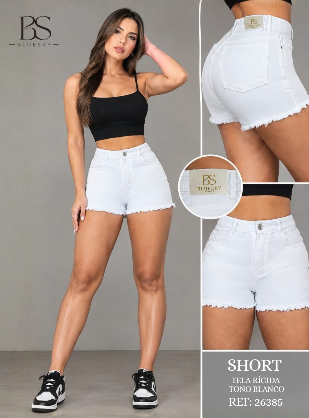 Short blanco de mujer en denim rígido – Ref. 26385