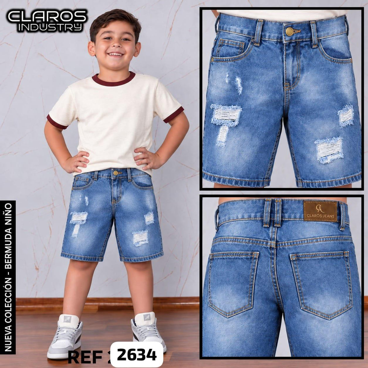 Bermuda de Jean para Niño Azul Claro con Rotos – Ref. 2634