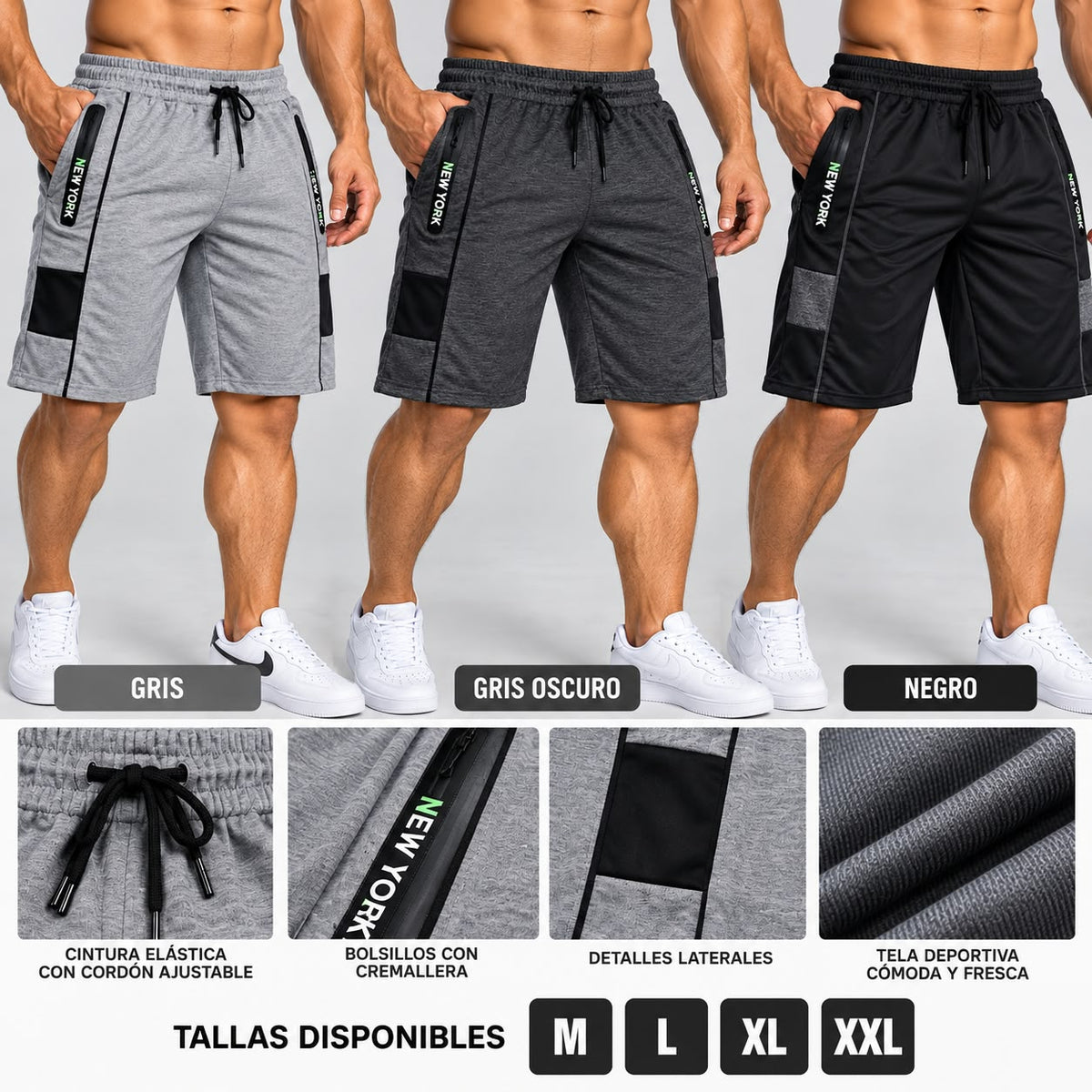 Bermuda Deportiva para Hombre con Bolsillos de Cremallera