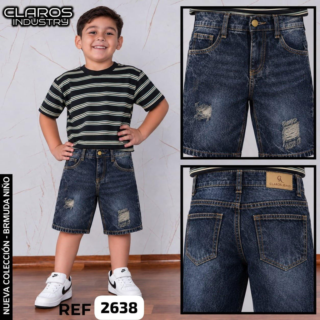 Bermuda de jean para niño con efecto desgastado