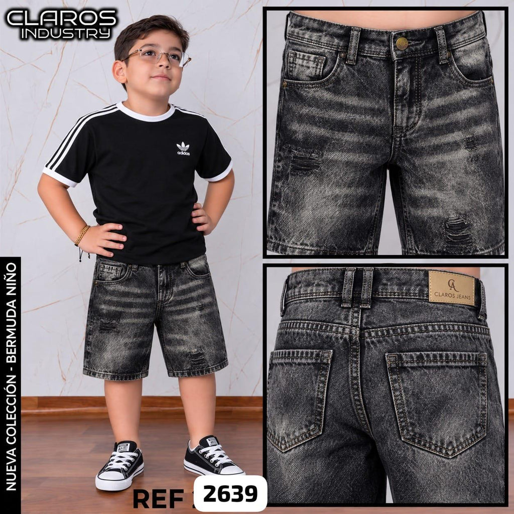 Bermuda de Jean para Niño Gris Desgastado – Ref. 2639