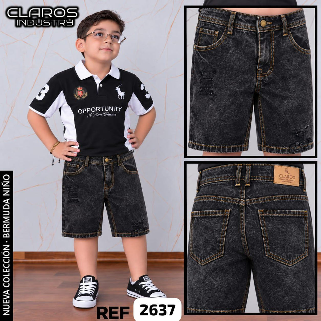 Bermuda Niño Denim Negro Desgastado – Ref. 2637