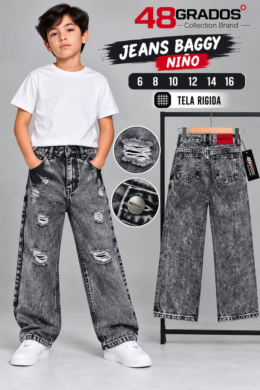Jean Baggy Gris Desgastado para Niño