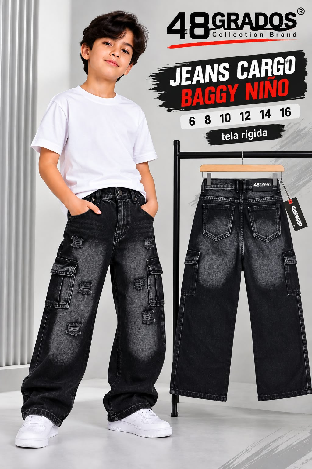 Jean Cargo Baggy Negro para Niño